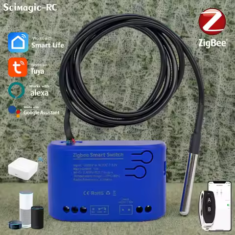 Tuya Zigbee 10A Smart Temperature Switch Power Monitor 7-32V 220V with Probe Sensor for Fish Tank Gr