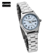 Velashop นาฬิกาข้อมือผู้หญิงคาสิโอ CASIO STANDARD สายสแตนเลส หน้าปัดสีฟ้าอ่อน รุ่น LTP-V006D-2BUDF, LTP-V006D-2B, LTP-V006D