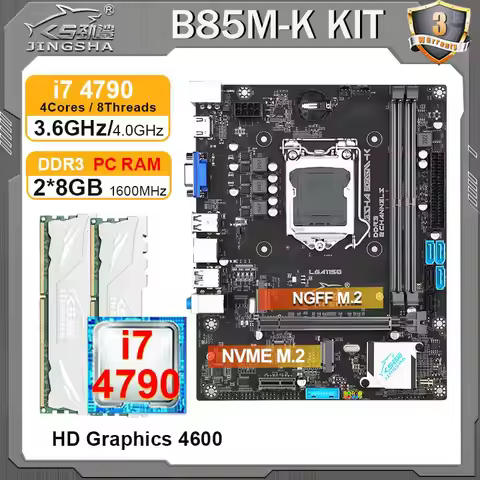 JINGSHA B85 M-ATX LGA 1150 motherboard kit i7 4790 CPU 2*8GB DDR3 RAM Kit pc gamer placa mae process
