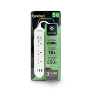 NEXGEN Power Plug 1 Switch 3 Sockets Model NG-131C 2USB 1TYPE-C White Cable Length 5 Meters