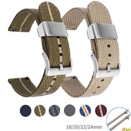 High Quality Fabric Watch BandStrap For Seiko Quick Release Canvas Braided Strap 18mm 20mm 22mm 24mm Men Watches Accessories Breathable Sport Bracelet SilverBuckle