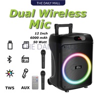 ZQS-12148 Wireless Bluetooth Speaker 12 inch 50Watt Super Bass RGB light Speaker with 2 wireless Mic