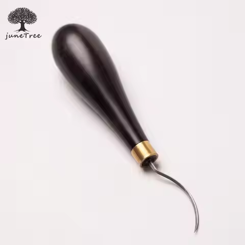 Junetree Stitching Curved Awl DIY Wood Handle Drill Awl Round Solid Tool for Leather Craft Puncher D