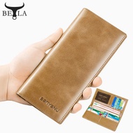 BELA Long Wallet Genuine Leather Slim Thin Wallet for Men Women RFID Anti-theft with Zipper