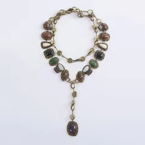 Indian Ethnic Vintage Resin Stone Maxi Long Necklace Women Boho Tribal Retro Statement Pendants Neck