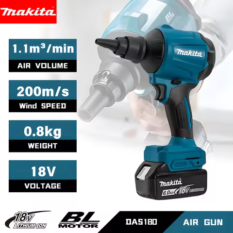 Makita DAS180 Brushless Air Blower Cordless Air Dust Removal Gun with Nozzle 18V Multifunction Dusti