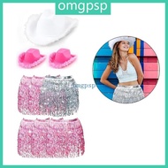 OMG Carnival Feather Brim Cowgirl Hat with Shinning Sequins Skirt Set for Wedding