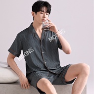 Moons⭐Simple Men's Pajamas Set Ice Silk Pajamas Lightweight Breathable Pajamas Boys' Pajamas Satin P