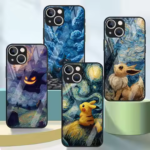 Fuuny Pokemon Gengar Phone Cover Glass Case for iPhone 17 Pro Max 13 16 8 15 Plus 14 Air 12 11 XR