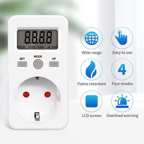 Energy Meter Wattmeter Digital Power Monitor Meter Electricity Test Measuring LCD Socket 230V 16A EU