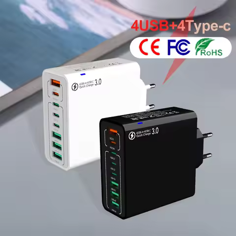 120W USB C Fast Charger QC5.0 PD 4 USB +4 PD Quick Charging Type C Wall Adapter for iPhone 15 Samsun