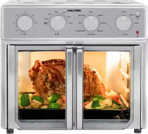 MAXX 26 Qt Air Fryer Oven, 9-in-1 Stainless Steel Toaster Oven with Glass Doors, 1700W, Includes 7 A