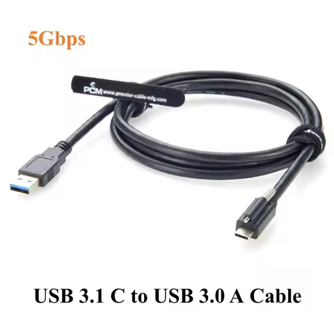USB 3.1 C Male to USB 3.0 A Male Cable with Single Screw Lock 5Gbps Panel Mount USB 3.1 Gen1 Type-C 