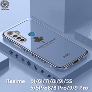 YuPin ใบเมเปิลเคสโทรศัพท์มือถือสำหรับ Realme 5i / 6i / 7i / 8i / 9i / 5 / 5S / 5 Pro / 8 / 8 Pro/ 9 / 9 Pro ตัวชุบโลหะหรูหราสีทึบอ่อนที่กันกระแทกทีพียูซิลิโคนฝาครอบโทรศัพท์