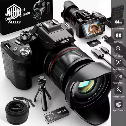 NBD S210F 5K 64MP Digital Camera WiFi 16X Optical Zoom Flip Screen Vlogging Camera YouTube Selfie Ca