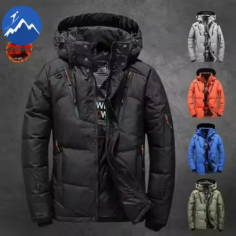 Hooded White Duck Down Filled Jacket Men Winter Thickened Insulation Lightweight Suitable Mountain H