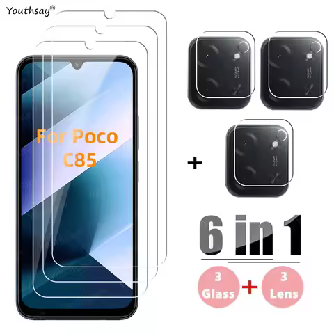 6in1 Full Gule Glass For Xiaomi Poco C85 Tempered Glass Poco C85 Screen Protector Protective Phone C