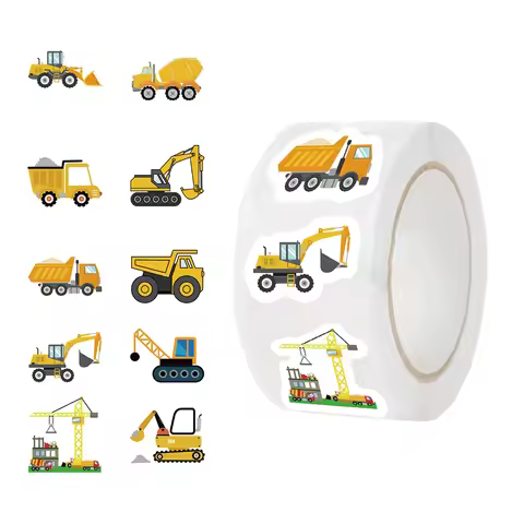 500Pcs/roll Cartoon Construction Vehicle Sticker Roll For Kids Reward Encourage Sticker For Labels T