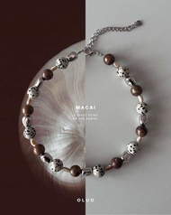 โปรโมชั่น Early Bird Oluo - Macai necklace สร้อยคอลูกปัดรีไซเคิล อะไหล่เงิน หิน mixed stones เปลือกห