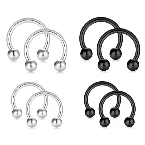 2Pcs 14G 16G 20G Horseshoe Septum Rings Surgical Steel Nose Body Piercing Jewelry Earring Hoop Eyebr
