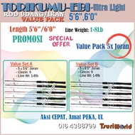 [PromosiSet 5 Rod Udang] Torikumu Ebi UL 1-8lb Ultralight Set 5 Joran Udang (5ft - 6ft)  2-Piece Spi