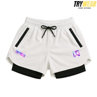 Trywear - 2-in-1 White Unisex Despo Stretch Shorts for Men and Women Gym Running Sport Running Short