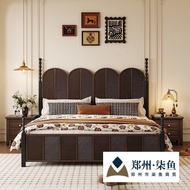 Chinese French Bed 1.8 Roman Column Wedding Ancient Style Ancient Style Wooden Bed Modern Retro Hori