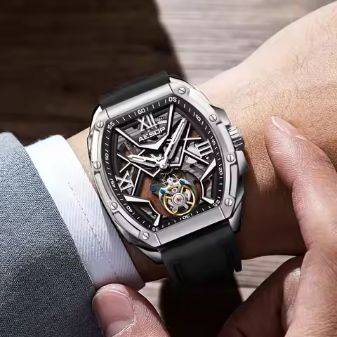 AESOP 7059 Tourbillon Movement Watch For Man Skeleton Sapphire Luminous Men's Manual Mechanical 50M 