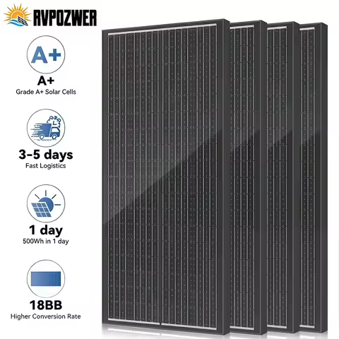 Rvpozwer 400W/200W/100W 12V Solar Panels 18BB Design High Conversion Module Mono N-Type Solar PV Pow
