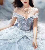 Cinderella Blue Wedding Dress - Dust Blue Ball Gown - Beaded Luxury Princess Wedding Dress - Fairy D