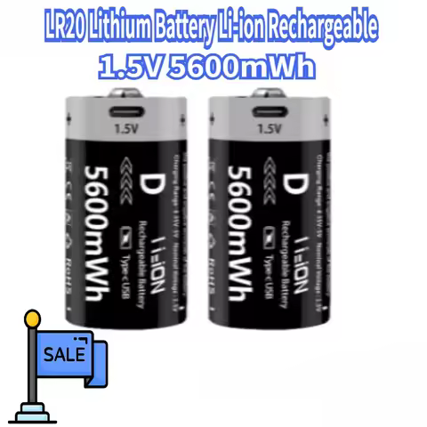USB 5600mWh D Size Batteries LR20 Lithium Battery Li-ion Rechargeable D Size Batteries 1.5V for Gas