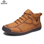 SAGYRITE Big Size Men Genuine Leather Boots Size 39-48 Handmade Casual Shoes Outdoor Sneakers Hiking Shoes for Men