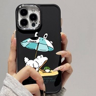 Casing for iPhone 7plus 8 7 8plus 6plus 14 15 X XR XS MAX 12Promax 12 13Promax 15Promax 11 14Promax 13Beach Puppy Metal Photo Frame Drop Protection Soft Case