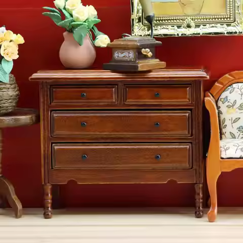 1/12 Scale Mini Dollhouse Furniture Miniature Birthday Gift Photo Props Wooden Bedroom Decor 4 Drawe