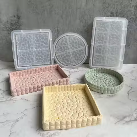 7.67in/19.5cm Large Diamond Leather Pattern Jewelry Tray Silicone Mold - Epoxy Resin Casting, Rectan