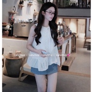 [Available] Floral Shirt embroidered with holes and waves, gentle muse, 2-layer tank top for cool su