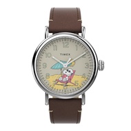 TIMEX TW2V61200 Standard x Peanuts Featuring Snoopy at the Beach นาฬิกาข้อมือผู้ชายและผู้หญิง สายหนัง สีน้ำตาล หน้าปัด 40 มม.