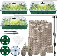 3 Pack Seed Starter Tray Kit with Grow Light Germination Trays with Humidity Dome, 120 Peat Pellets,