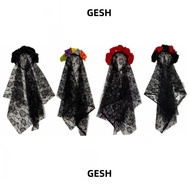 GESH Ghost Bride Headband, Lace Material Gothic Floral Lace Veil, Spooky Performance Prop Spooky Hai