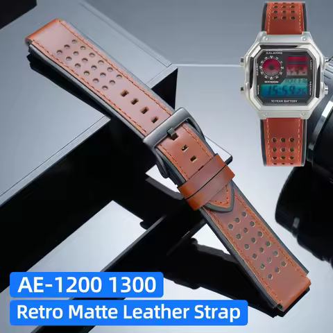 For Casio AE-1200 Retro Matte Leather Strap 18mm, AE1200 AE-1200wh AE-1300 Convex Breathable sports 