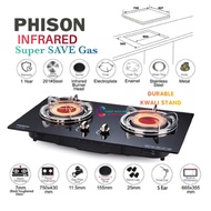 *BUBBLE WRAP* PHISON Build-In Tempered Glass Gas Cooker/Gas Stove/Gas Hob 155mm Double Infrared Burner 3.0kW丨PGC-703