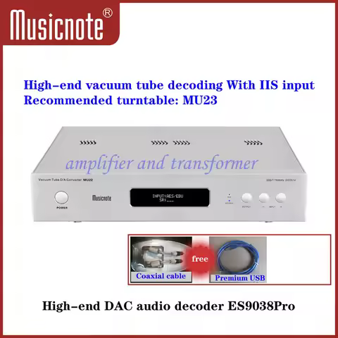 musicnote MU22 high-end DAC audio decoder ES9038Pro, audiophile HIFI vacuum tube decoder with IIS in