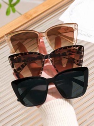 3入組女性貓眼鏡框黑茶豹紋太陽眼鏡,y2k潮流太陽眼鏡,適用於夏日海灘、旅行、派對、日常穿搭配件,防uv400