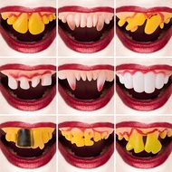 [Hot]Vampire Teeth Zombie Front Teeth Buck Teeth 10 Piece Silicone Dentures Funny Halloween Dentures