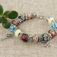 Lampwork Murano 玻璃手鍊紫色藍色歐洲魅力串珠手鍊首飾