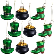 9 PCS St.Patrick's Day Glass Ornaments-Irish Tree Glass Blown Ornaments-St. Patrick Glasses Green To