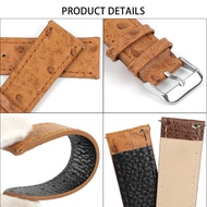 Vintage Ostrich Pattern Leather Watchband 18mm 20mm 22mm 24mm Black Watch Strap Belt for Watch Repalcement
