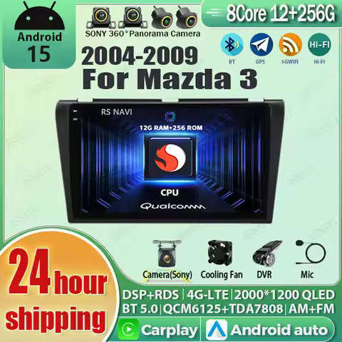 Android 15 For Mazda 3 I BK 2003-2009 2K QLED Android Car Radio Multimedia Video Player GPS AI Voice