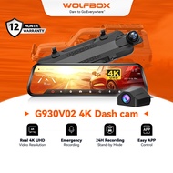WOLFBOX G930 4K Dual Lens Mirror Dash Cam, GPS, 24H Parking View, Touch Screen Car DVR