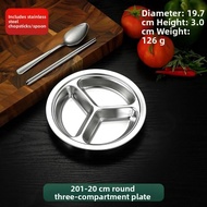 Children Student Cafeteria Stainless Steel Compartment Plate 3 Sections